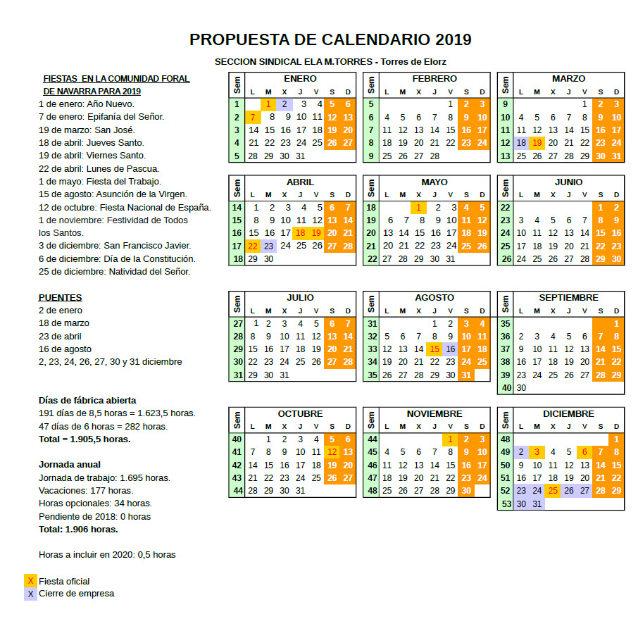 Calendario 2019